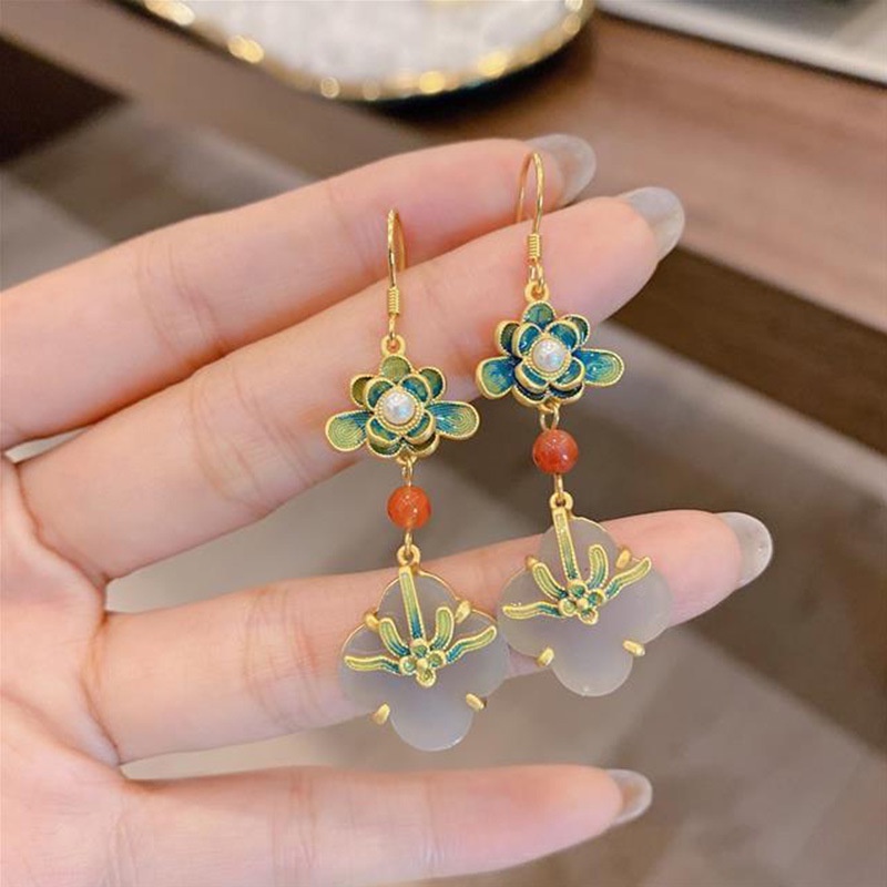 S925 Sterling Silver Oriental Dicat Enamel Anting-Anting Perempuan Desain Kuno Anting-Anting Gaya Cina Cheongsam Telinga Perhiasan Hadiah