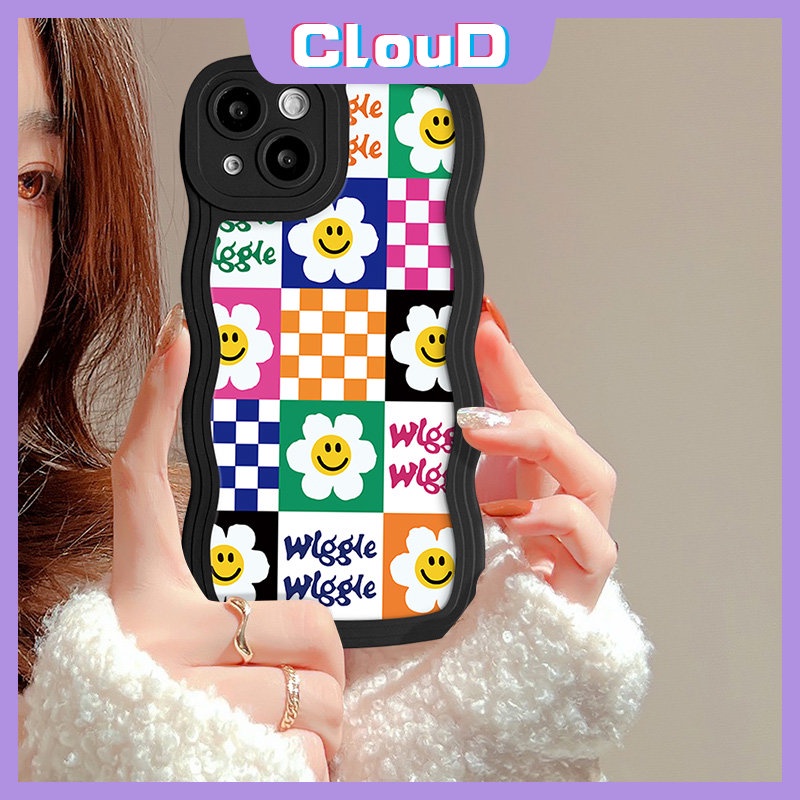 Casing Bunga Kotak-Kotak Untuk Redmi 9C 12C 9T 9A 10 10C A1 9 10A A1+Mi 11T Pro Redmi Note 9s 10s 10 11 11s 8 9 Pro POCO M3 X3 NFC Pro Wavy Edge Lembut Lucu Strawberry Bear Smile Sarung