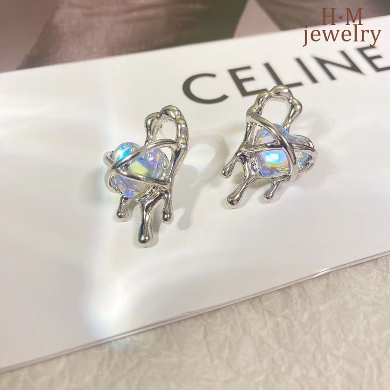 Manis Keren Leleh Berongga Moonstone Indah Telinga Anting-Anting Cahaya Mewah Sederhana Bermutu Tinggi