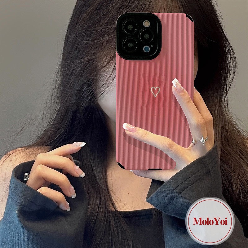 IPHONE Casing Tekstur Kulit Mewah Untuk Iphone8 7 Plus 11 14 13 12 Pro Max 11 Pro Max XR X XS Max Pink Love Heart Phone Shockproof Silikon Lembut Tpu Penutup Belakang