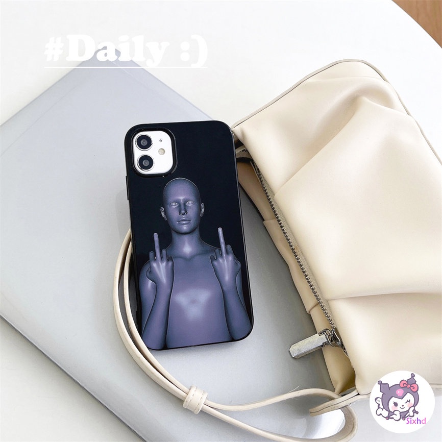 IPHONE Kompatibel Untuk Iphone14 13 12 11 Pro Max SE 2020 X Xr Xs Max8 7 6Plus Fun Black Robot Premium Silicone Phone Case Lembut Anti Jatuh Pelindung TPU Cover XJJJJ