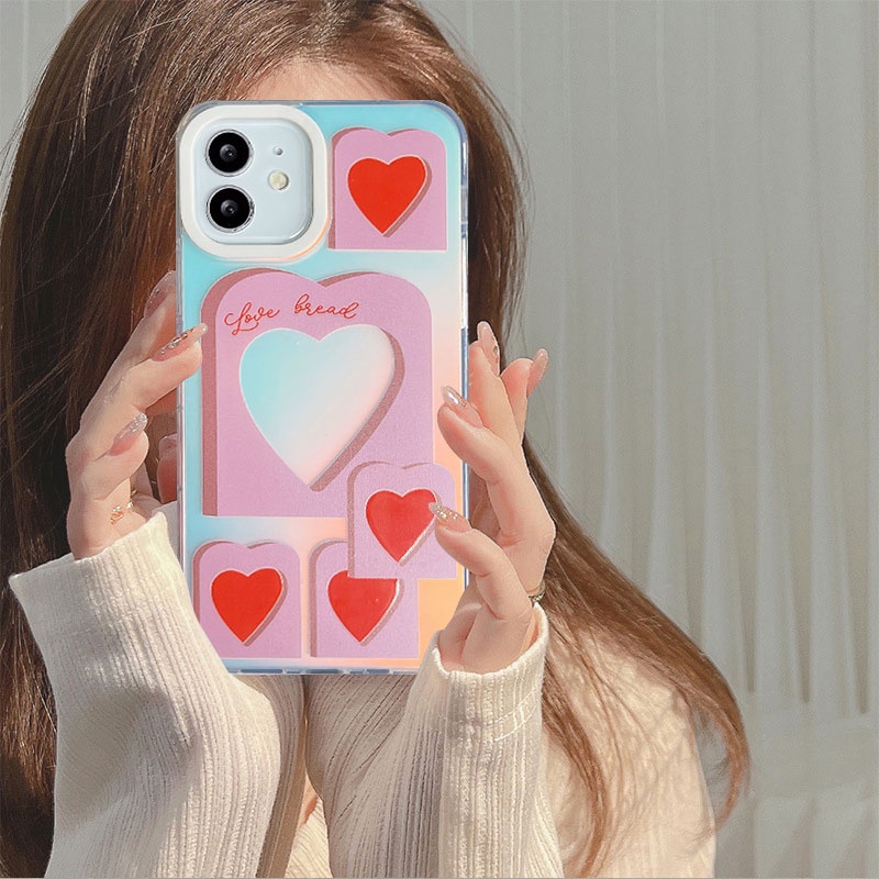 Compatible For IPhone 14 13 12 11 Pro Max X XR Xs Max 8 7 Plus SE 2020 Kompatibel Untuk Love Heart Pink IMD Laser Gradient Phone Case TPU Lembut Shockproof Cover Pelindung