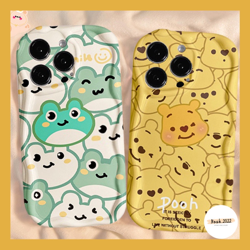 Couple Case Untuk Realme C30 C55 C35 C33 C3 C11 C25Y C12 C17 7i 6i 5 5i C21 C15 C21Y C25 C25s C20 C20A Kartun Lucu Winnie the Pooch Kodok 3D Wavy Curved Edge Glossy Airbag Soft Cover