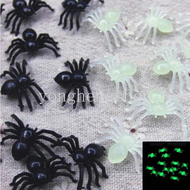 100 Pcs/set Plastik Hitam Mini Spider Lucu Prank Pesta Dekorasi Festival Perlengkapan Prop Bercahaya Spider DIY Halloween Dekorasi Mainan Anak