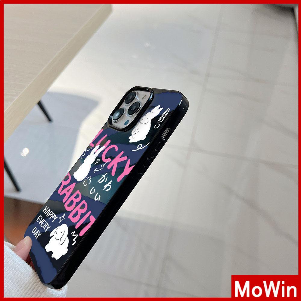 For iPhone 14 Pro Max iPhone Case Black Glossy TPU Soft Case Shockproof Protection Camera Cartoon Cute Rabbit Compatible with iPhone 13 Pro max 12 Pro Max 11 xr xs max 7Plus 8Plus