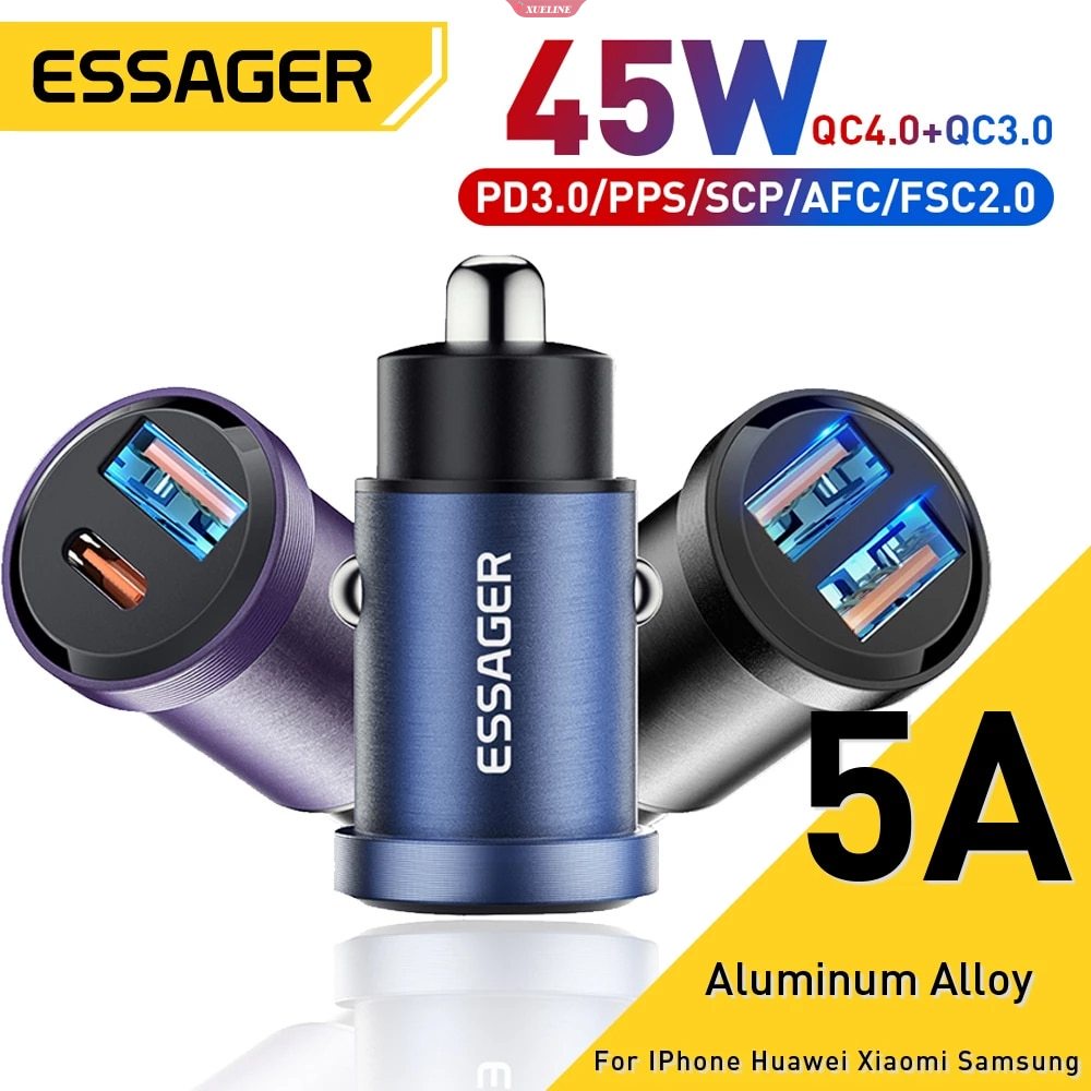 Essager Charger Mobil USB 30W Quick Charge4.0 QC PD 3.0 SCP 5A USB Type C Car Fast Charging Untuk Huawei Samsung Xiaomi [ZXL]