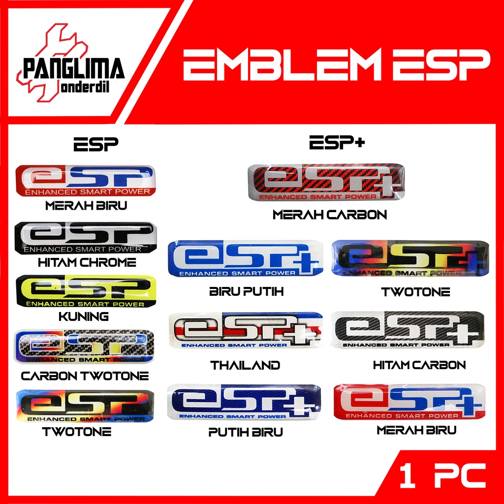 Stiker 3D eSP Esp+ Emblem Sticker Timbul Logo Thailand Twotone Kuning Hitam Chome Karbon Biru Merah Putih Muncul Tutup Box Filter Veloscope Honda Vario Beat Scoopy Dll