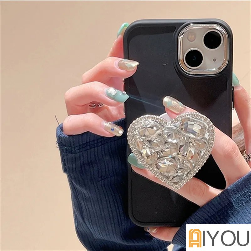 IPHONE Bling Bling 3D Heart Diamond Phone Case Untuk Iphone14 7 8plus11 12 13 14 Pro MAX 12Pro X XR XS MAX SE 2020 2022 Case Matte Permen Cair Silikon Lembut Pelindung Shockproof Back Cover