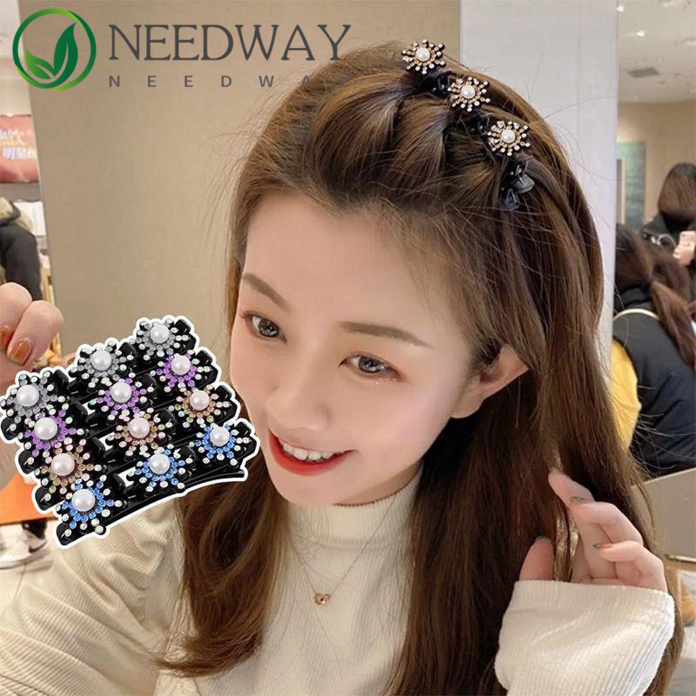 Needway  Rambut Bergigi Klip Jepit Elegan Bunga Berlian Imitasi Memutar Klip Zirkon Korea Kristal Jepit Rambut