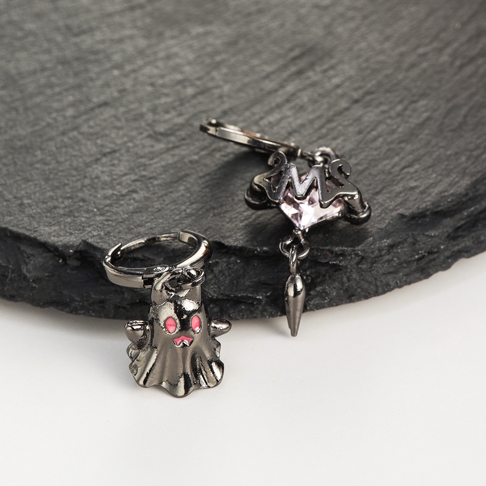 Ins Style Gothic Anting Hantu Kecil/Giwang Telinga Berlian Air Pink Asimetris Lucu/Y2k Pendant Earring