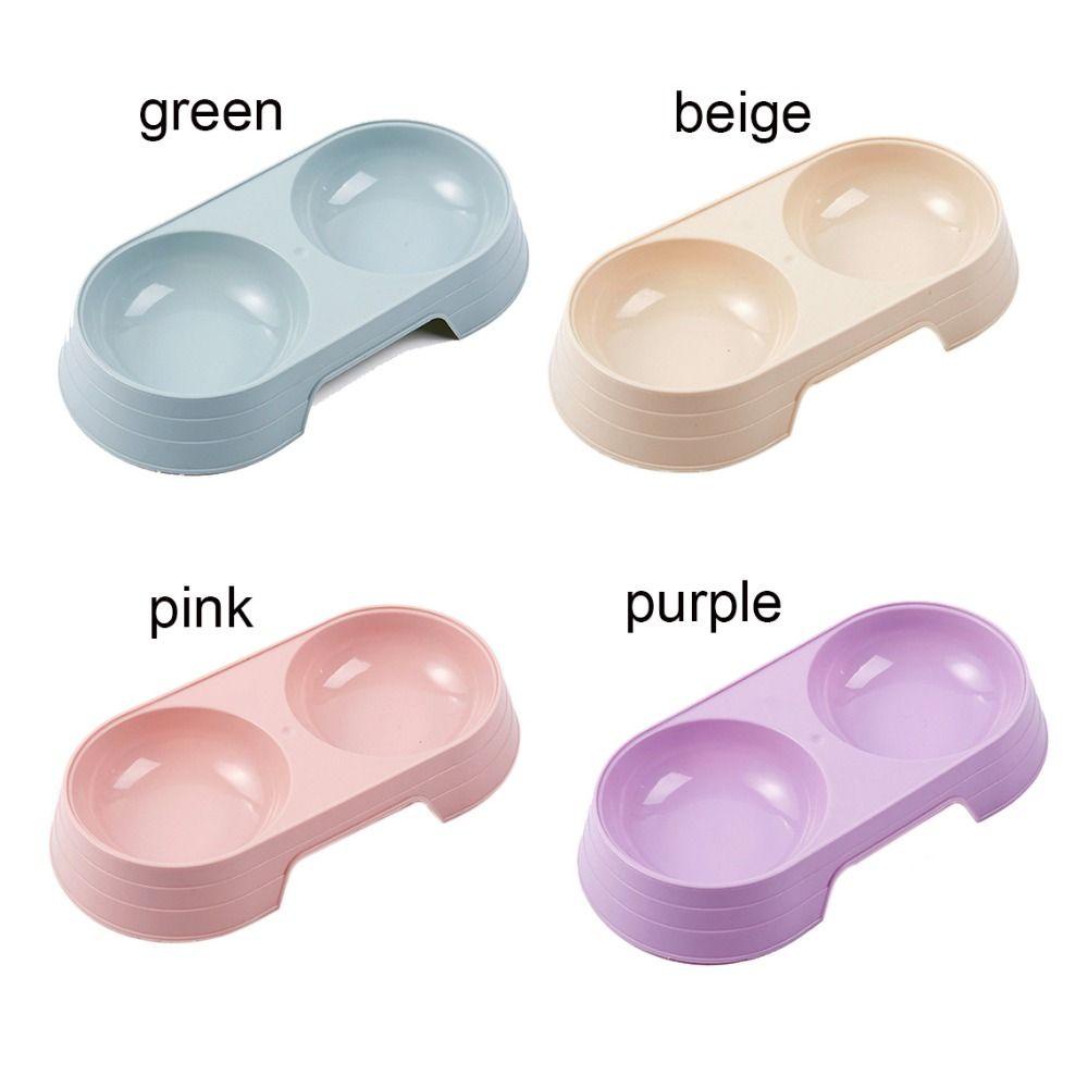 REBUY Rebuy Cat Double Bowl 1PC Aksesoris Pet Warna Permen Praktis Tray Makanan Anjing Plastik Tahan Lama