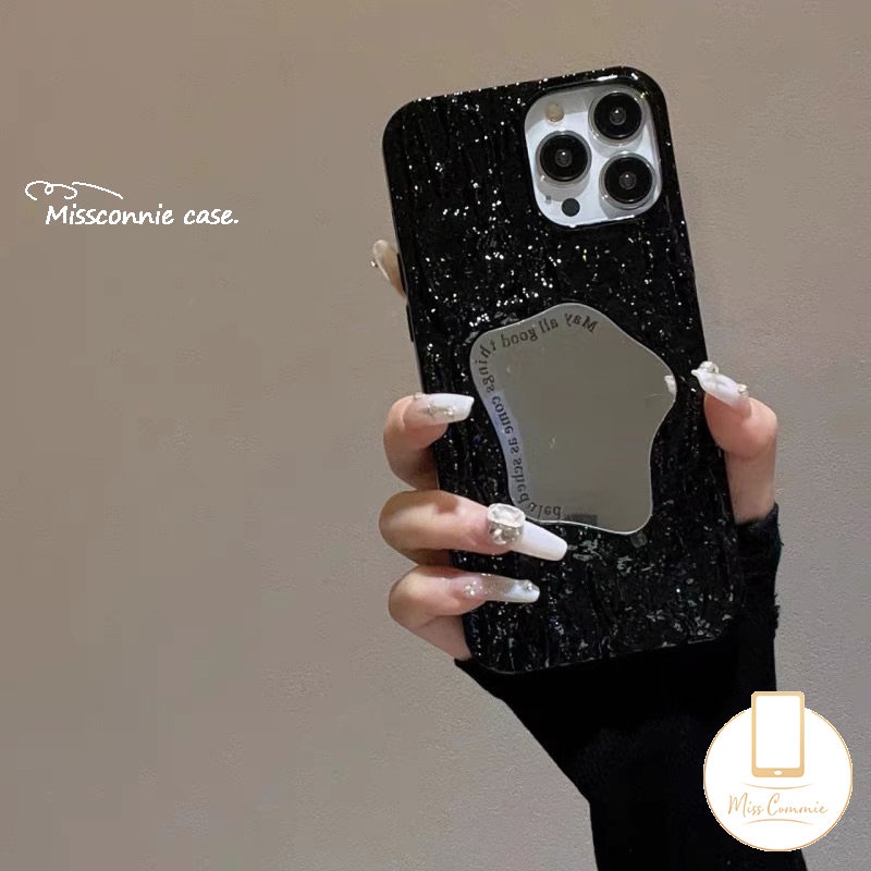 IPHONE Ins Fashion Kreatif Make Up Mirror Case Kompatibel Untuk Iphone11 13 14 12 Pro MAX 7Plus 8Plus XR X XS Max7 6 6S 8Plus SE 2020 Mewah Electroplate Plating Kerut Soft Cover