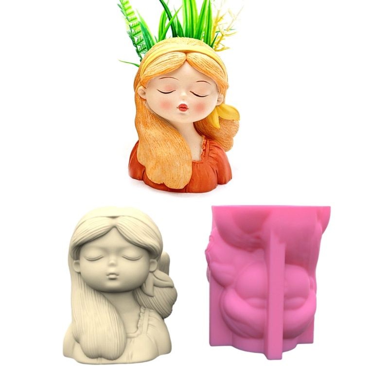 Siy Cetakan Silikon Gadis Lucu Cetakan Planter Flower Girl Cetakan Resin Pot Bunga Untuk DIY
