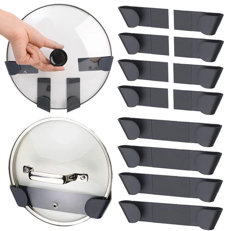 Rak Gantung Holder Tutup Panci Tempel Dinding/Tanpa Meninju Self-Adhesive Pot Lid Organizer Rack/Rak Penyimpanan Penutup Panci Siam Rumah Tangga/Perlengkapan Rak Penyimpanan Dapur Plastik