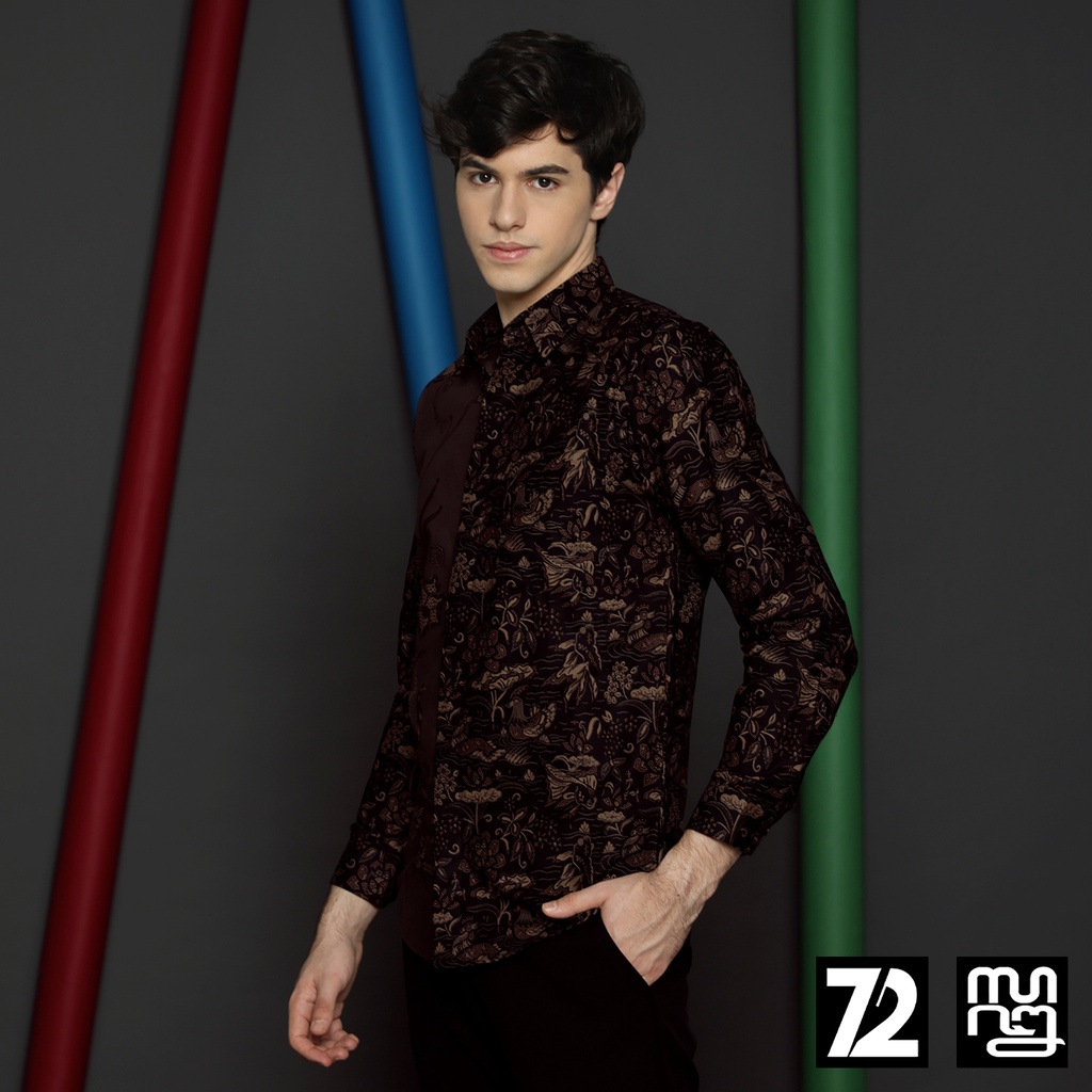 KEMEJA BATIK PRIA Lengan Panjang Premium Two Tone Pagi Sore Elegant Warna Coklat 723700 Cap 72 Baju Kemeja Atasan Pakaian Setelan Batik Pria Cowok Laki Laki Remaja Keluarga Kantor Lengan Panjang Modern Slimfit Slim Fit Premium Kekinian