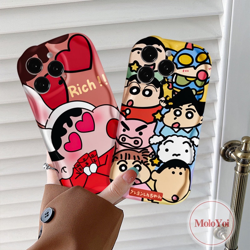 Kartun Toy Story 3D Wavy Curved Edge Phone Case Kompatibel Untuk IPhone XR XS X Max11 12 14 13 Pro 6s 6 8 7 Plus SE 2020 Kartun Lucu Crayon Xiaoxin Soft Cover