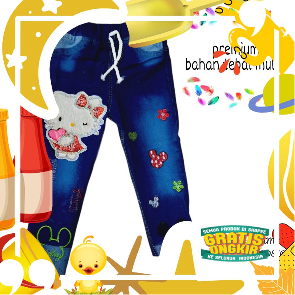 CELANA JEANS ANAK PEREMPUAN 1-10 TAHUN BONEKA TEMPEL / CELANA JEANS ANAK CEWEK / JEANS ANAK PEREMPUA