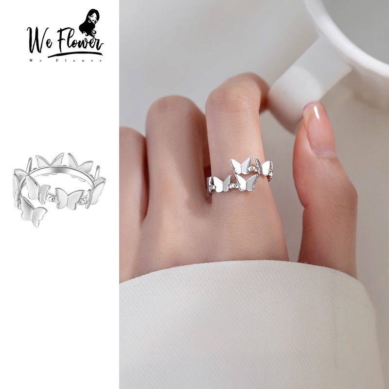 Kami Bunga Korea Glossy s925 Perak Terkait Kupu-Kupu Terbuka Cincin Untuk Wanita Gadis Trendi Jari Rings Adjustable Fashion Jari Manset Perhiasan Aksesoris