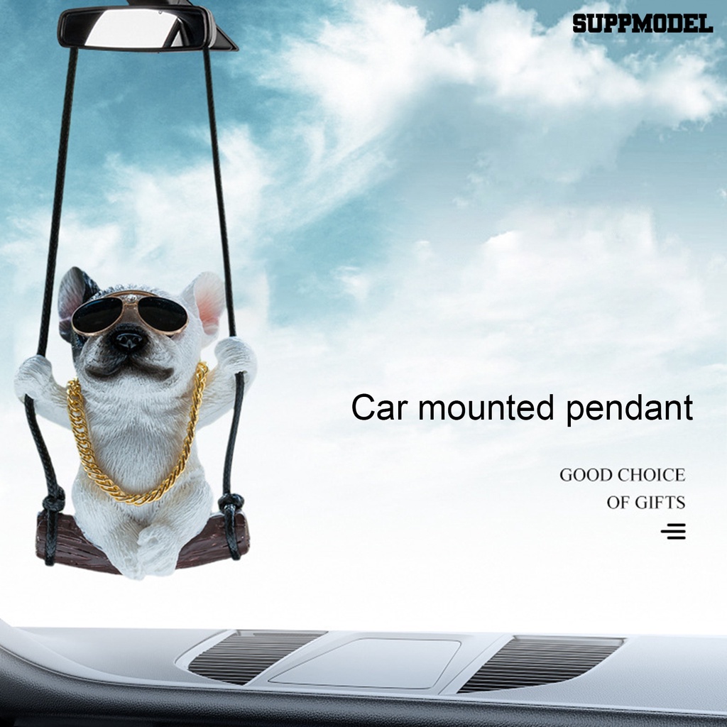 [SM Otomatis] Kaca Spion Dekorasi Keren Berayun Bulldog/Pug Anjing Memakai Kacamata Kerajinan Resin Liontin Mini Ornamen Lucu Auto Spion Gantung Dekorasi Interior Mobil