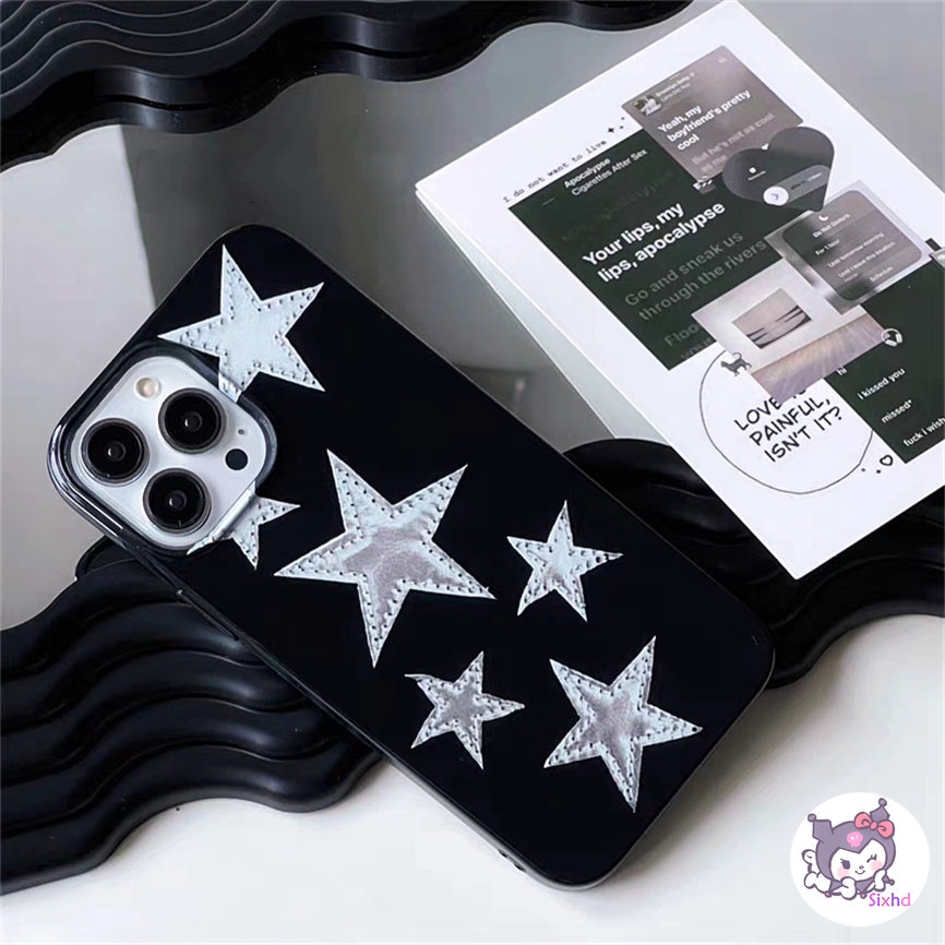 IPHONE Kompatibel Untuk Iphone14 13 12 11 Pro Max SE 2020 X Xr Xs Max8 7 6Plus Fashion Hitam Kreatif Bintang Berujung Lima Silikon Ponsel Case Lembut Anti Jatuh Pelindung TPU Cover XJJJJ