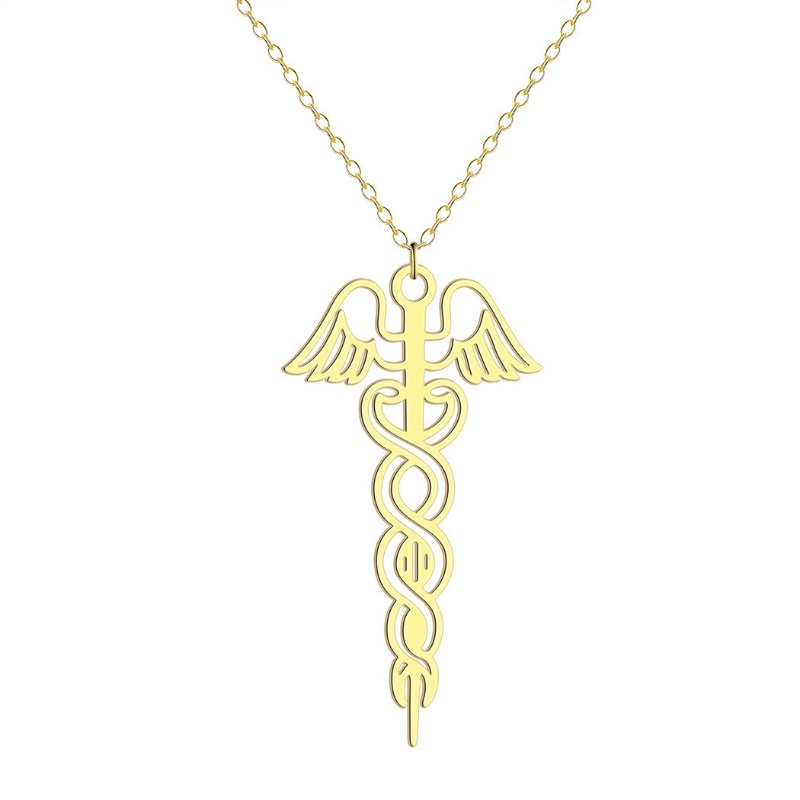 Z H Perhiasan Stainless Steel Cadusius Pesona Liontin Lapis Emas 18K Pria Dan Wanita Kalung Pesta Rock Punk Aksesoris Fashion Hadiah