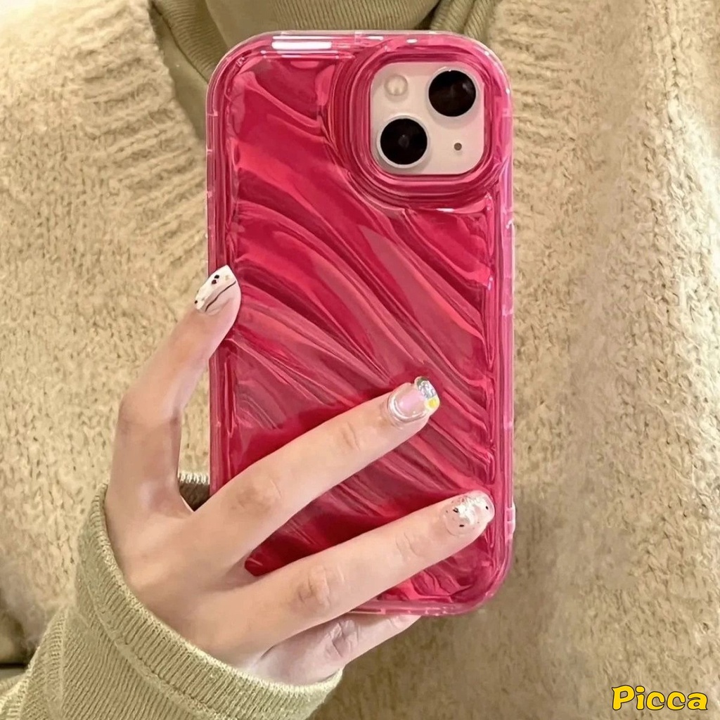 IPHONE 3d Wavy Curved Luxury Ins Dazzle Laser Color Case Kompatibel Untuk Iphone11 13 12 14 Pro MAX 7-8 6 6S Plus XR X XS MAX 7Plus 8Plus SE 2020 Soft Tpu Simple Macaron Color Back Cover