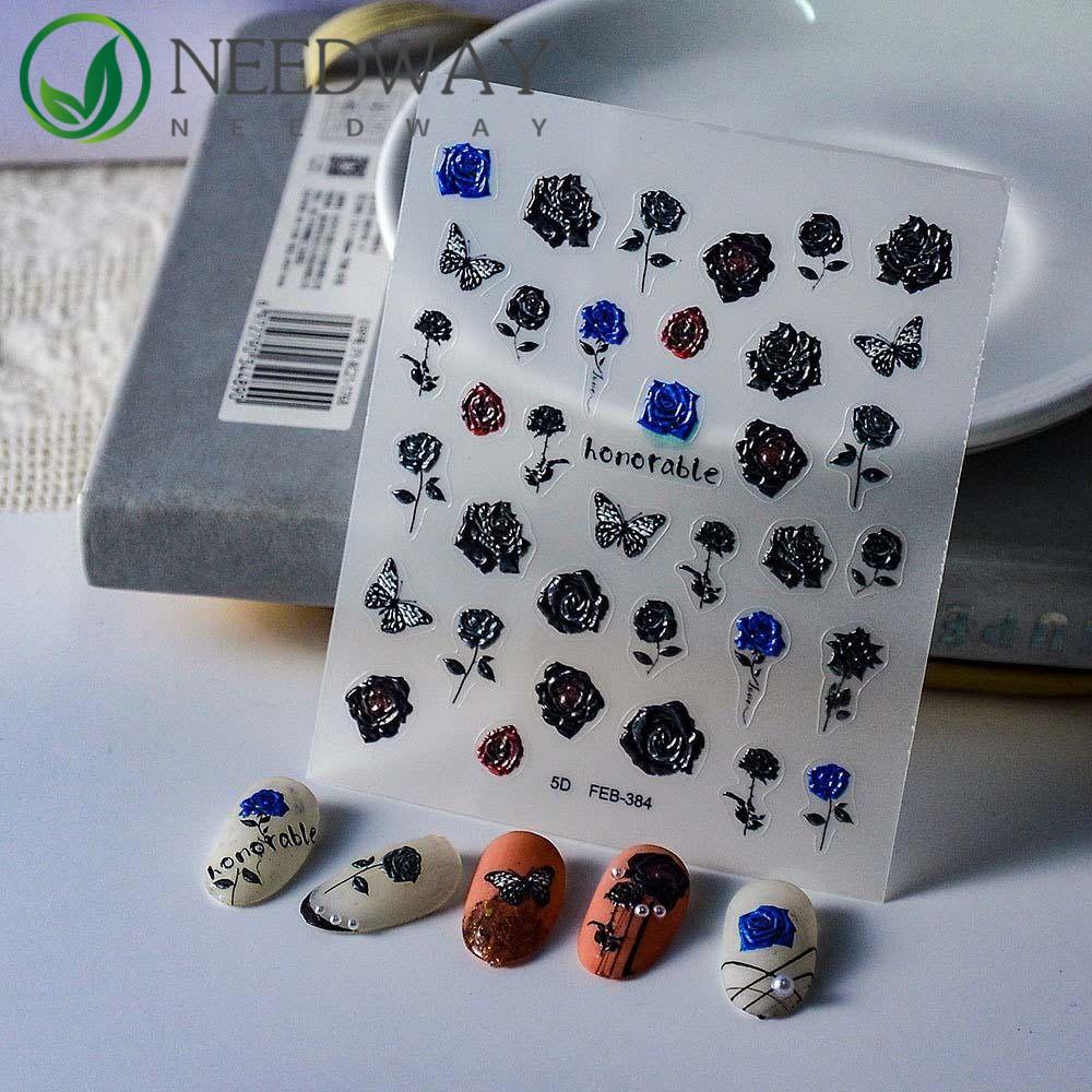 Needway   Stiker Kuku Kupu-Kupu Wanita Perekat Diri Maple Daun Bintang Coccinella Septempunctata Nail Art Dekorasi