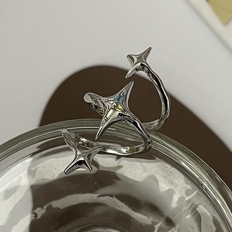 Baru Shiny Star Cross Irregular Crystal Rings Untuk Wanita Unisex Pasangan Cincin Tunangan Pesta Aksesoris Perhiasan Kreatif