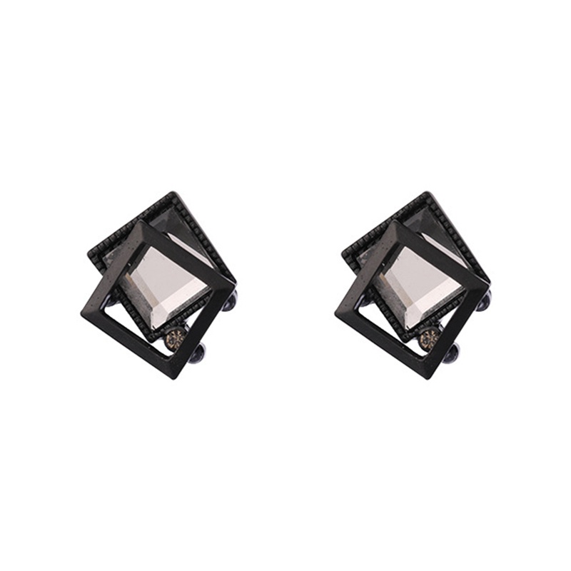 Perhiasan Baru Fashion Warna Hitam Kubus Kristal Anting Anting Persegi Untuk Wanita Hadiah Cantik