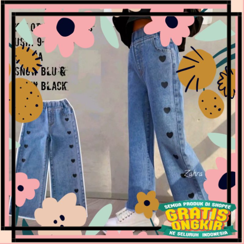 CELANA KULOT ANAK JEANS LOVE TERBARU SOFT JEANS / CELANA JEANS ANAK UMUR 6-7 TAHUN-UMUR 8-10 TAHUN-U