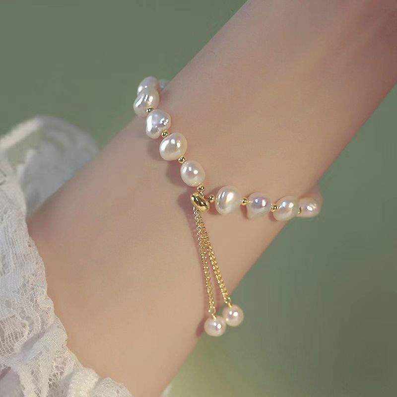 Retro Baroque Berbentuk Khusus Gelang Mutiara Perempuan ins Gaya Niche Desain High-End All-Match Gelang Pacar Gelang