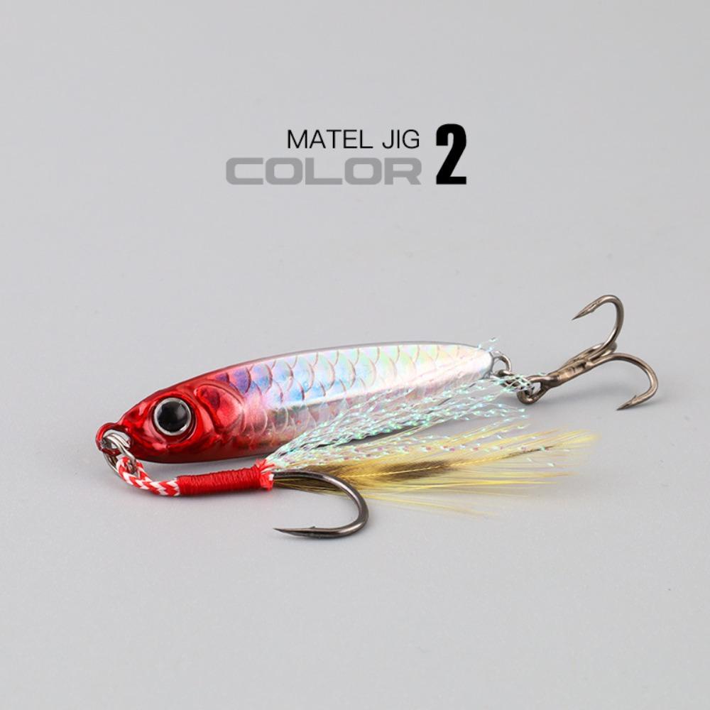 TOP 5pcs /Box Bulu Logam Umpan Pancing Ikan Kecil7 /10 /15 /20 /25/30G Bass Hook Spinning Baits Single Hook