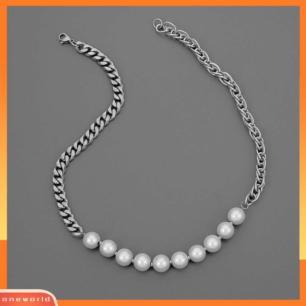 [ONE] Pria Kalung Dipoles Stainless Steel Keren Offish Bland Imitasi Mutiara Bersama Choker Kalung Untuk Dekorasi