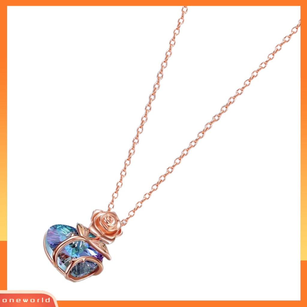 [ONE] Kalung Klavikula Elegan Nyaman Dipakai Rose Lapis Emas Mawar Kristal Imitasi Cinta Hati Wanita Kalung Untuk Pacaran