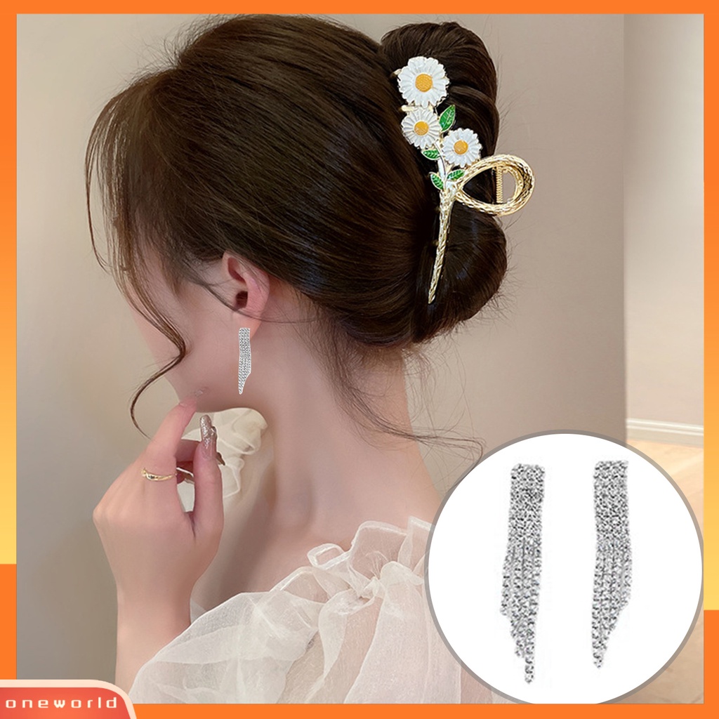 [ONE] 1set Kalung Perhiasan Berlebihan Rumbai Panjang Berlian Imitasi Dress Up Kalung Stud Anting Set Perhiasan Perjamuan Aksesori