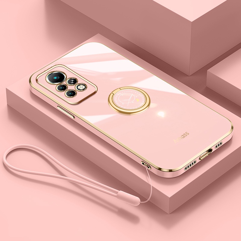 Andyh Casing Ponsel Silikon Ultra Tipis Untuk Infinix Note11 Pro Note 11S X697 X698 Note12X663 X663B X663C X663D Deluxe Perlindungan Jatuh Pita Emas Dengan Jam Cincin Dan Lanyard Gratis