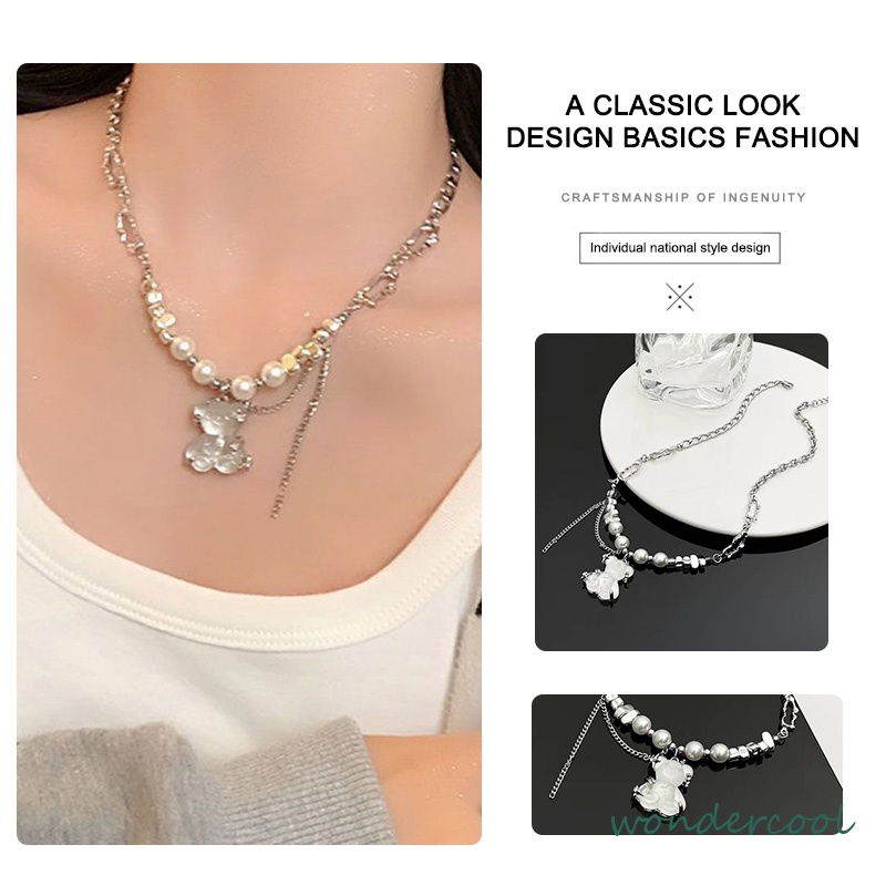 Kalung beruang rumbaimutiara rantaitulang selangka kepribadian angin sejuk yang manis dan sejuk perempuan-Won