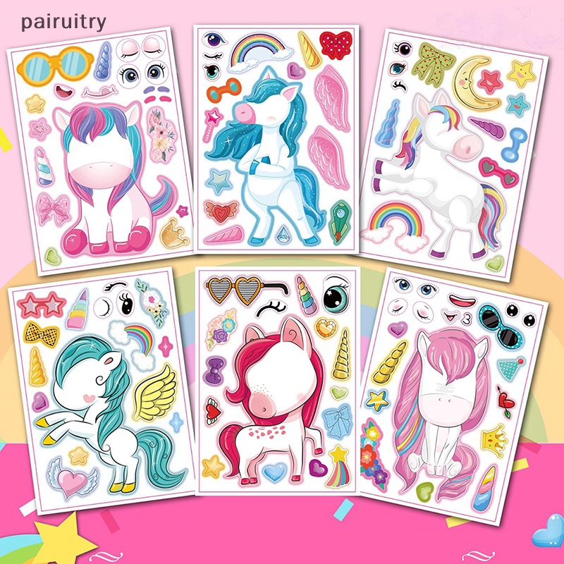 Prt 6PCS Kawaii Kartun Unicorn Anak DIY Sticker Pink Lucu Stiker Puzzle Perlengkapan Guru Sekolah Untuk Anak Gadis Hadiah PRT