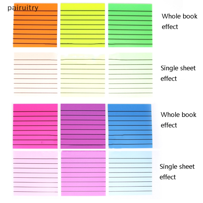 Prt 50lembar Warna Transparan Sticky Note Garis Horizontal Index Stiker Pesan Siswa Notebook Tahan Air Dan Dapat Ditulis Alat Tulis PRT