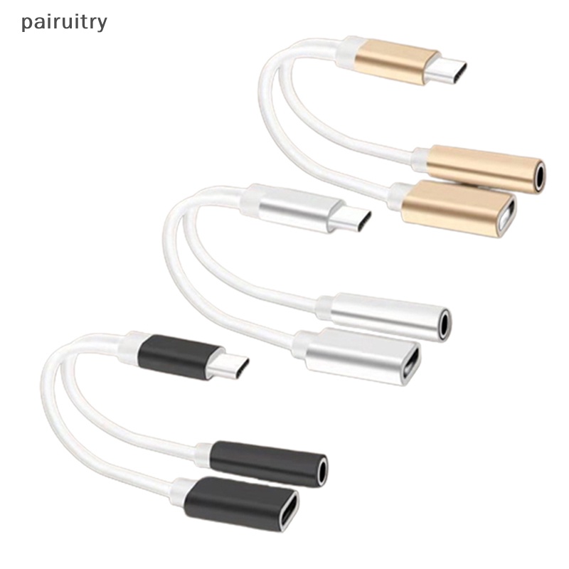 Prt Aux Audio Charging Cable Adapter 2in1 USB Tipe C Ke Jack Headphone Splitter 3.5mm Untuk Xiaomi Huawei PRT