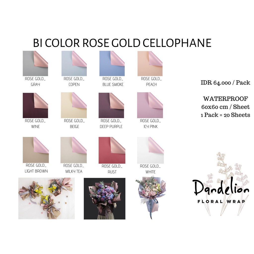 

FLOWER WRAPPING BI COLOR ROSE GOLD CELLOPHANE KERTAS BUKET PEMBUNGKUS BUNGA (ECER 5 LEMBAR SEWARNA)