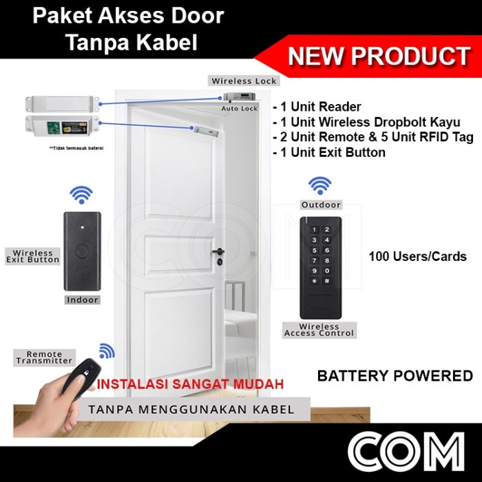 

PAKET AKSES DOOR WIRELESS TANPA KABEL PINTU KAYU ALUMINIUM BATERAI