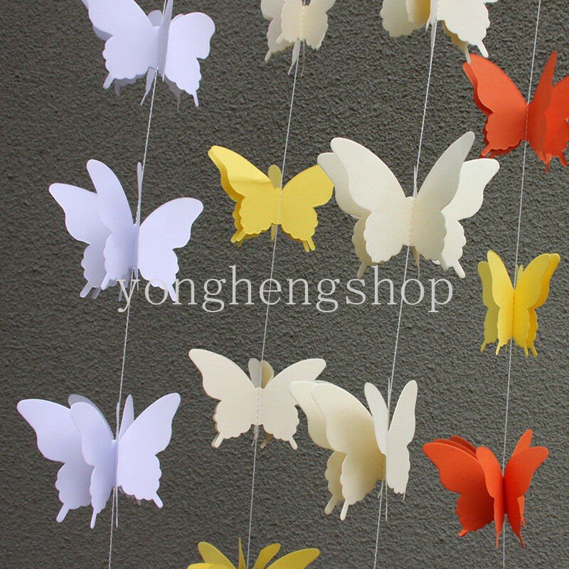 2.7 M 3D Kertas Warna-Warni Kupu-Kupu Garland Buntings Pesta Pernikahan Ulang Tahun Festival DIY Banner Baby Shower Gantung Dekorasi Butterfly String Room Decor