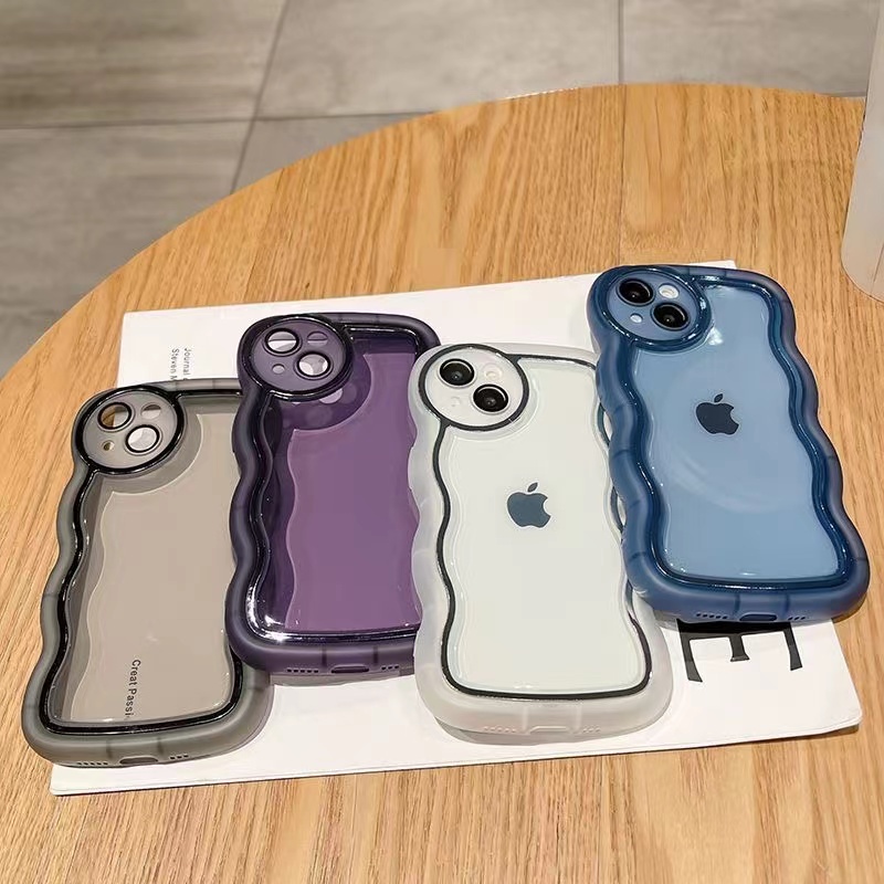 Film Gelombang Elektroplating Mewah Dengan Lensa Casing IPhone Untuk Iphone14 13 12 11 Pro Max XR XS X7 8 Plus SE2020 Shockproof Case