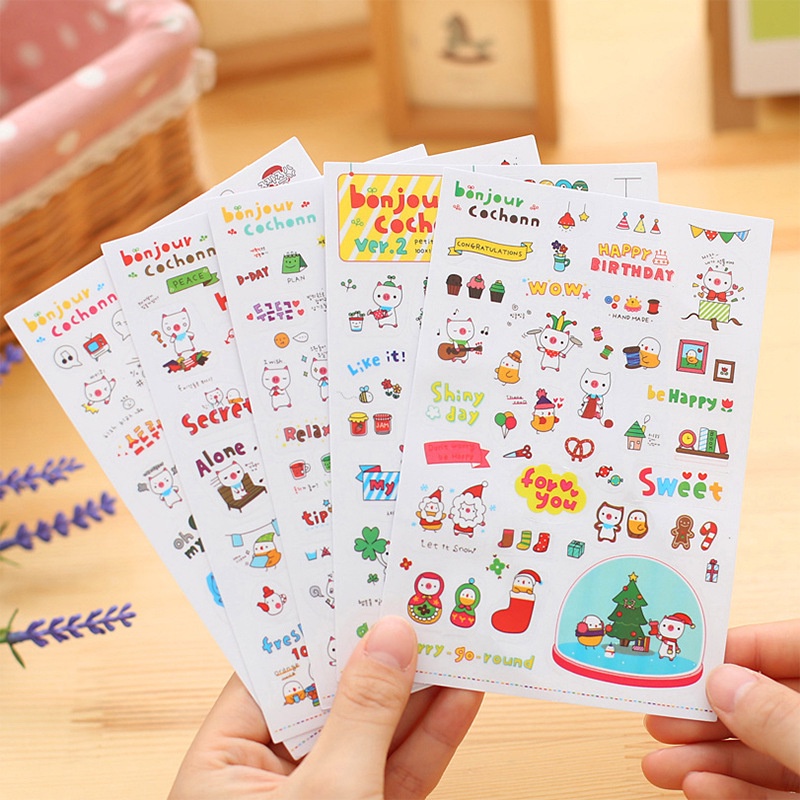 6sheet /set Kartun Hewan Buku Pegangan Dekoratif Stiker DIY Album Foto Diary Buku PVC Self-adhesive Stickers