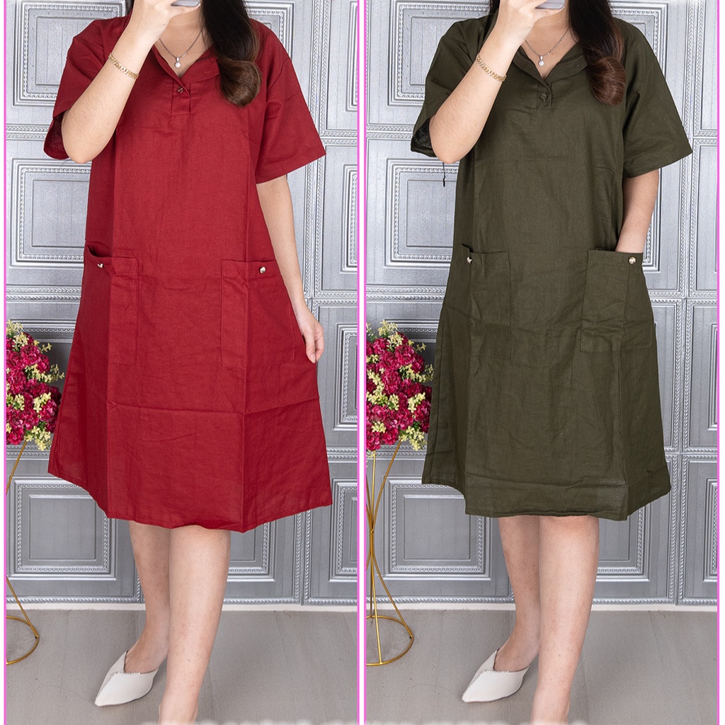 fashion wanita/busana wanita/dress wanita midi/baju dress wanita bahan linen//DRES LINEN JUMBO