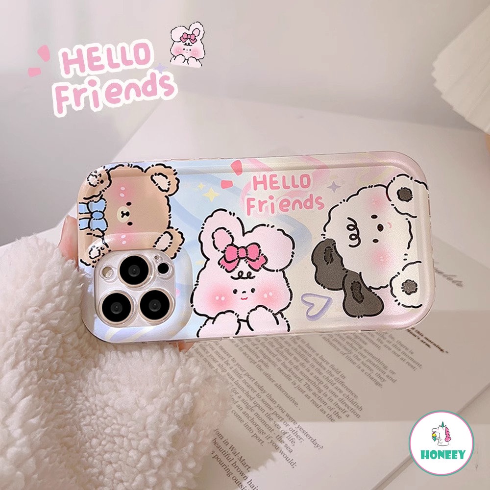 IPHONE Cute Bear Rabbit Phone Case Kompatibel Untuk Iphone11 12 13 14 Pro Max 14plus Transparan Anti-Drop Lembut TPU Penutup Belakang