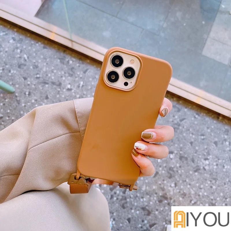 IPHONE Luxury Caramel Brown Liquid Untuk Iphone14 Pro Plus Max Crossbody Case Fashion Lanyard Untuk Iphone11 12 13 Pro Max Phone Cover