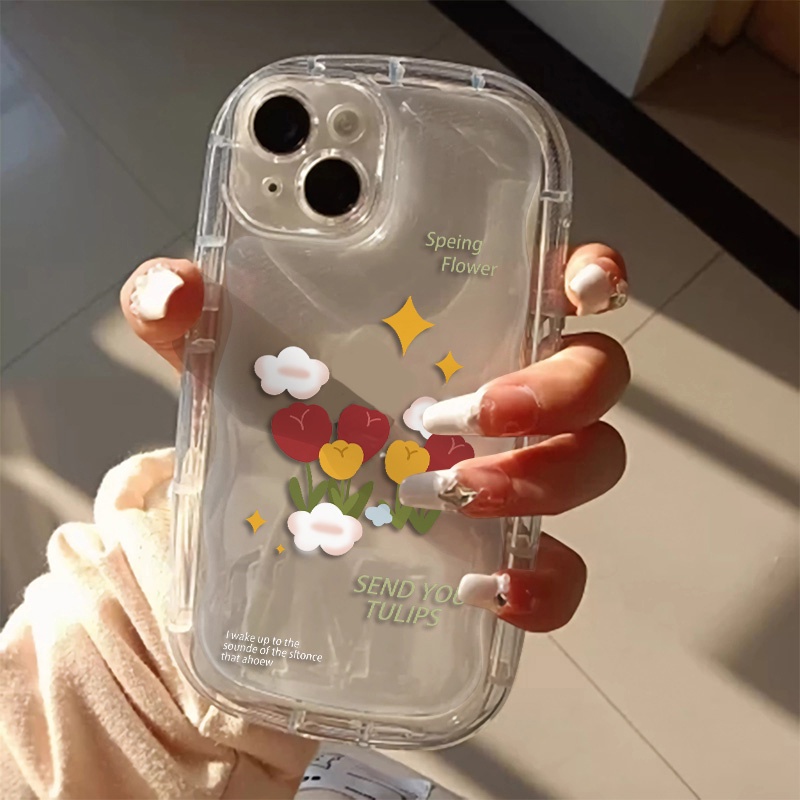 IPHONE Casing Tahan Guncangan Bunga Kompatibel Untuk Iphone13 11 14 12 Pro XS Max X Xr7 +8 Plus Transparan Lembut Casing Ponsel TPU Silikon Cover