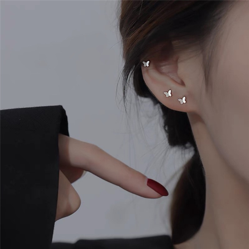 925 Perak Jarum Kupu-Kupu Studs Wanita Mini Halus Anting Telinga Tulang Studs Musim Panas Aksesoris Hadiah